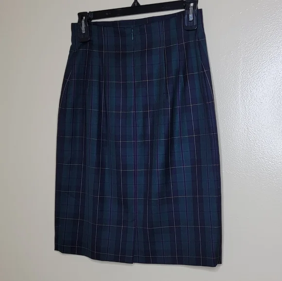 Ellen Tracy Wool Pencil Skirt Green Plaid - Picture 3 of 6